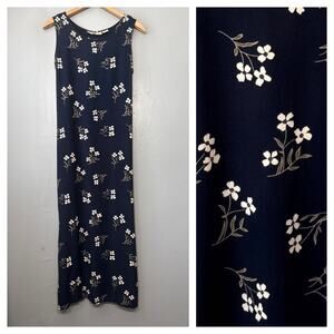 Vintage 90s County Seat Dress Size Small Navy Country Floral Sleeveless Cottage